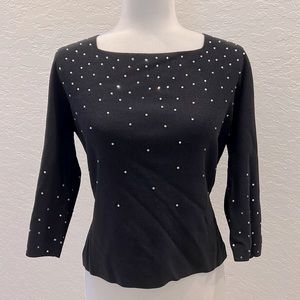 Black 3/4 sleeve rhinestone dressy top